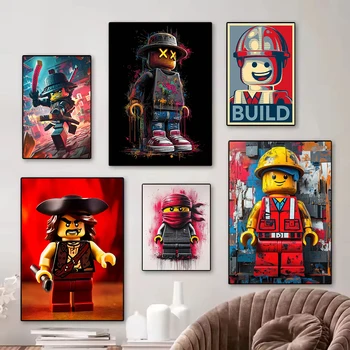 Graffiti Nette Bausteine Figur L-Lego-O Krieger Nordic Poster Gedruckt Leinwand Malerei Wand Kunst Bilder