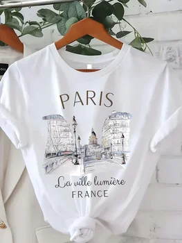 90er Jahre T-Shirt Paris Damen Print T-Shirt Mädchen Kurzarm Rundhalsausschnitt Casual Top für Sommer Frühling