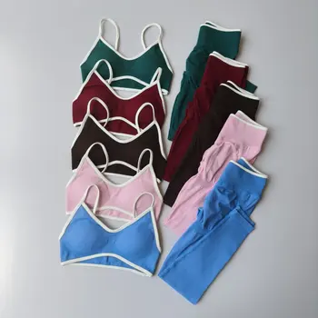 Nahtlose 2-teilige Legging-Sets für Damen, Riemchen-Sport-BHs und Leggings, hohe Taille