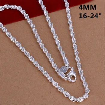 16-24 zoll für Frauen Männer Schöne Mode 925 Silber Farbe Charme 4 MM Seil Kette Halskette Fit Anhänger