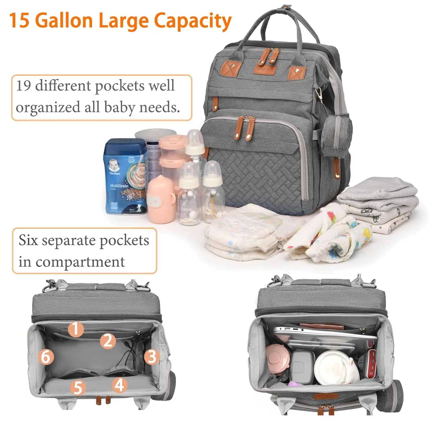 Großräumige Wasserdichte Wickeltasche Rucksack mit – Bild 4