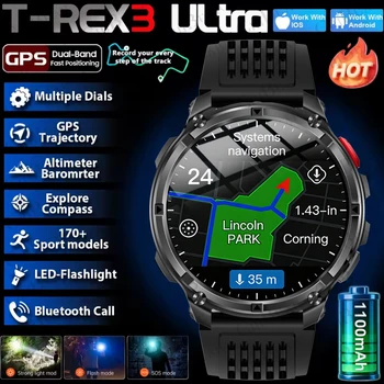 T-Rex3 Pro 1100 mAh Batterie Smart Uhr GPS Path 5ATM Wasserdichte Sport Run Tracker Im Freien Kompass