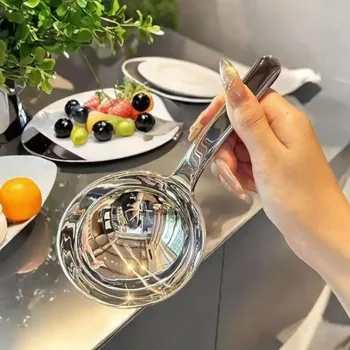 201 Edelstahl Tiefer Suppenlöffel mit kurzem Griff, großer Ramen-Bouillonlöffel, Küchenbesteck, Kochutensilien