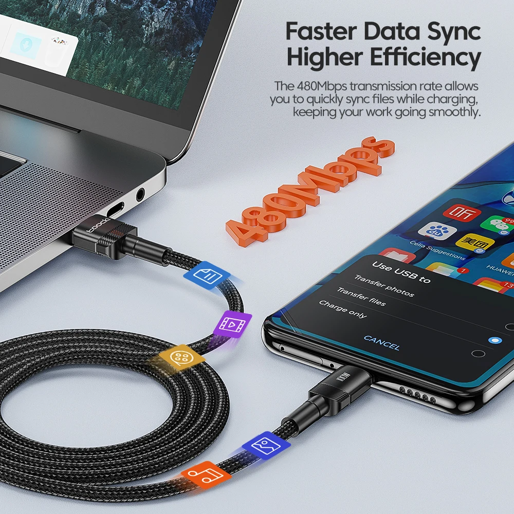 USB-A auf USB-C Kabel 100 W, 6 A, Schnellladen und Daten – Bild 4