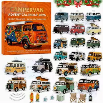 Campervan-Adventskalender 2026 Auto-Countdown-Kalender Weihnachtsschmuck, Auto-Adventskalender mit 24