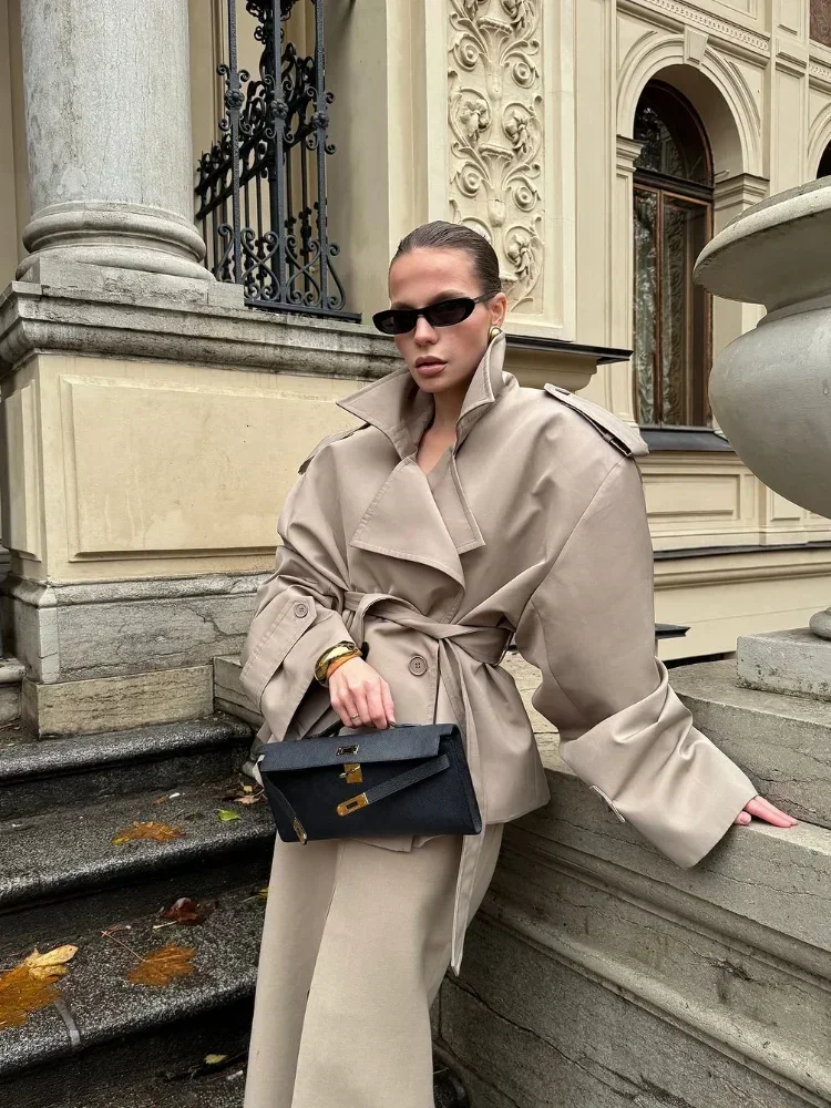 Dame Einfarbig Spitze Up Jacke Elegante Chic Lange Ärmeln – Bild 3