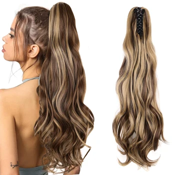 Synthetische Krallen-Pferdeschwanz-Extensions, 55,9 cm lang, gewellt, Krallen-Clip-Pferdeschwanz-Haarteile