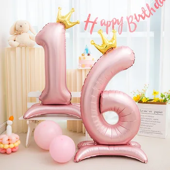 42 zoll Crown Decor Rosa Aluminium Folie Digital Ballon Anzahl Ballon Für Geburtstag Party Dekoration