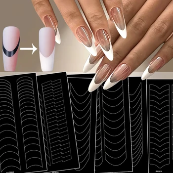 Gebogene Französisch Linien Nail art Schablonen Aufkleber V-förmigen Muster Klassische Französisch Nagel