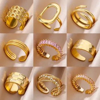 316L Edelstahl Ringe für Frauen Gold Farbe Nie Verblassen Luxus Klassische ringe hochzeit paar ringe Schmuck
