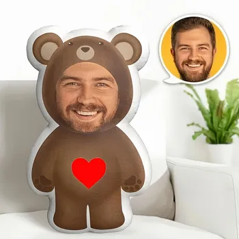 Personalisiertes Foto-Plüschkissen für zu Hause - individuelles Geschenk in Bärenform mit Ihrem Foto, ein