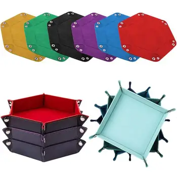 Sechseckiges Würfeltablett und Vielseitige Aufbewahrungsbox Brettspiel-Würfeltablett Zubehör Leder-Würfelturm