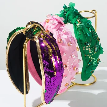Valentinstag Karneval Irisches Festival Ostern Neues Stoff-Perlen-Strass-Pailletten-Blumen-Stirnband