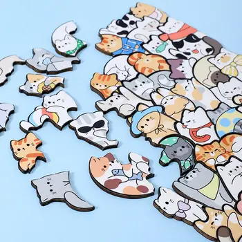 Holz Katze Puzzles Tier Holz Puzzle Stapeln Spielzeug Pädagogisches Puzzle Für Kind Jungen Mädchen (50 Stück)