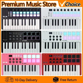 M-VAVE SMK-Ⅱ 25-Tasten MIDI-Keyboard-Controller mit 16 RGB-Trommel-Pads, Bluetooth, halbgewichtet