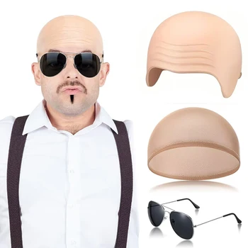 Bald Outfit Cosplay-Zubehörset mit Latex-Bald-Mütze und Nylon-Perückenkappe für Halloween, Weihnachten