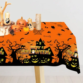 Orange Schwarz Horror Geist Tischdecke Happy Halloween Tischdecke für Süßes oder Saures Thema Heimdekoration