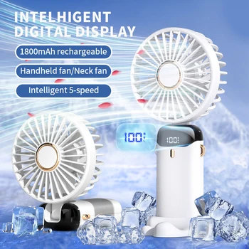 Handheld-Mini-Ventilator, faltbar, tragbar, zum Aufhängen am Hals, 5 Geschwindigkeiten, wiederaufladbarer