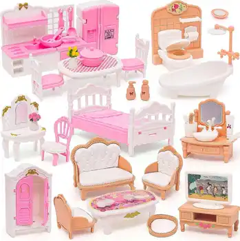 Puppenhaus-Möbel-Set, Zubehör, Puppenhaus, Mini-Möbel, Rollenspiel, Schlafzimmer, Wohnzimmer, Badezimmer