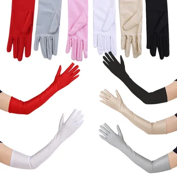 Mode Lange Satin Handschuhe Satin Oper Abend Party Prom Kostüm Handschuh Schwarz Weiß Rosa Grau Beige Rot