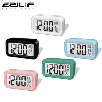 Intelligenter digitaler Wecker, schwarz-weißes LCD-Display mit Temperatur, Kalender, Timer, LED-Licht