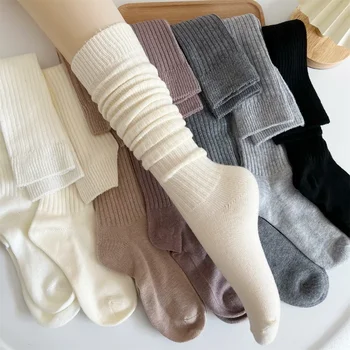 Damen Lange Socken, Schlanke Casual Baumwoll-Overknee-Strümpfe, Flauschige Kniestrümpfe
