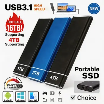 Hochgeschwindigkeits-USB-3.1-SSD, tragbare externe Solid-State-Drive mit 2 TB, 1 TB, 4 TB, große Kapazität