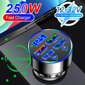 Auto-Ladegerät bis 250 W PD mit Digitalanzeige, QC 3.0, mehrere Anschlüsse