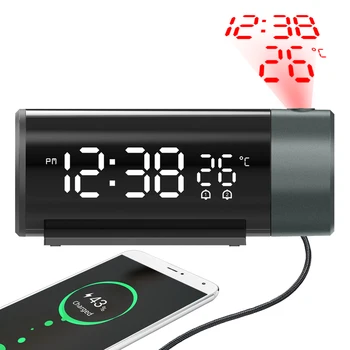 Projektionswecker Digitaluhr mit 180° ° Drehbarer Projektor, 4-stufiger Helligkeitsdimmer, digitaler Wecker