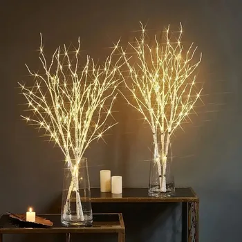 Weiße Birkenzweig-Lichter, batteriebetrieben, 20 LED-Lichterketten, Weidenzweige für Zuhause, Schlafzimmer