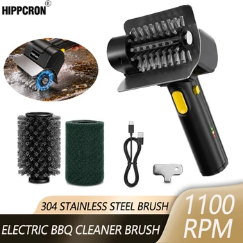 Hippcron wiederaufladbare elektrische Grillbürste, 1100 U/min - Grillreinigungswerkzeuge aus Edelstahl 304