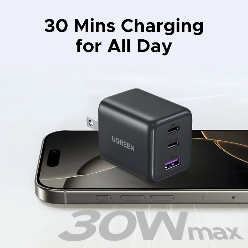Mini GaN USB-C Ladegerät 20 W / 30 W, PD 3.0, US-Stecker – Bild 2