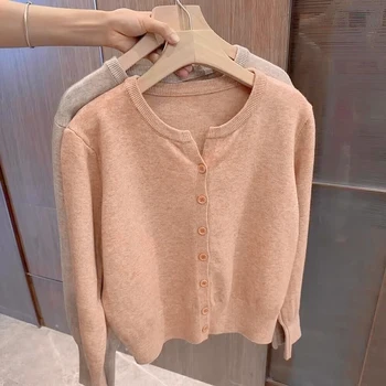 Mode Damen Fleece-Strickpullover Locker Sitzender Kurzer Kaschmir-Pullover mit Rundhals Warme Koreanische