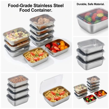 Set Edelstahl-Lebensmittelbehälter Stapelbare Meal-Prep-Lunchboxen für Küche, Kühlschrank und Reisen (5 Stück)