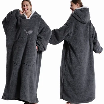 Extra lange tragbare Decken, Winter-Flanell-Kappendecke mit vollen Ärmeln, für Männer und Frauen, gemütliche