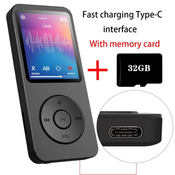 MP3-Player Typ-C-Schnittstelle Schnellladeanschluss (mit 32 GB Speicherkarte) 5.4 Bluetooth-Version