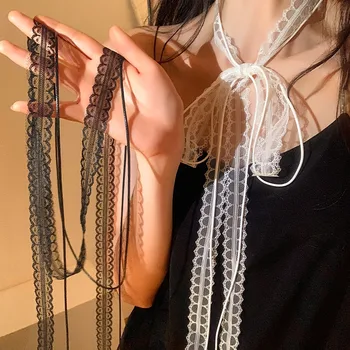 Korean Fashion Süße Spitze Schal Bowknot Krawatte Frauen Sommer Dünne Mesh Blume Lange Kleine Schal Vielseitig