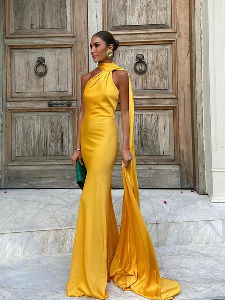 Damen-Streamer-Neckholder-langes Kleid, ärmellos, rückenfrei – Bild 4