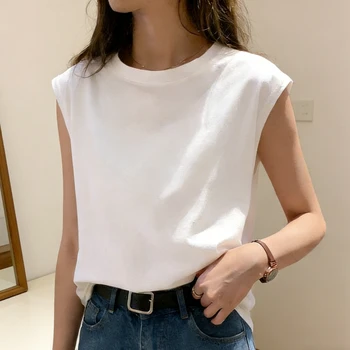 Damen-Tanktop, locker, ärmellos, Sommer, lässig, Weste, Basic, Alltag, T-Shirt, süßer Stil, geeignet
