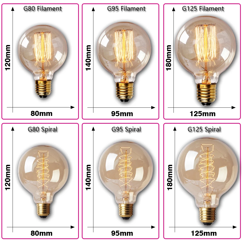 Retro Edison Glühbirne E27 40W 220V A60 ST64 G80 G95 T45 – Bild 5