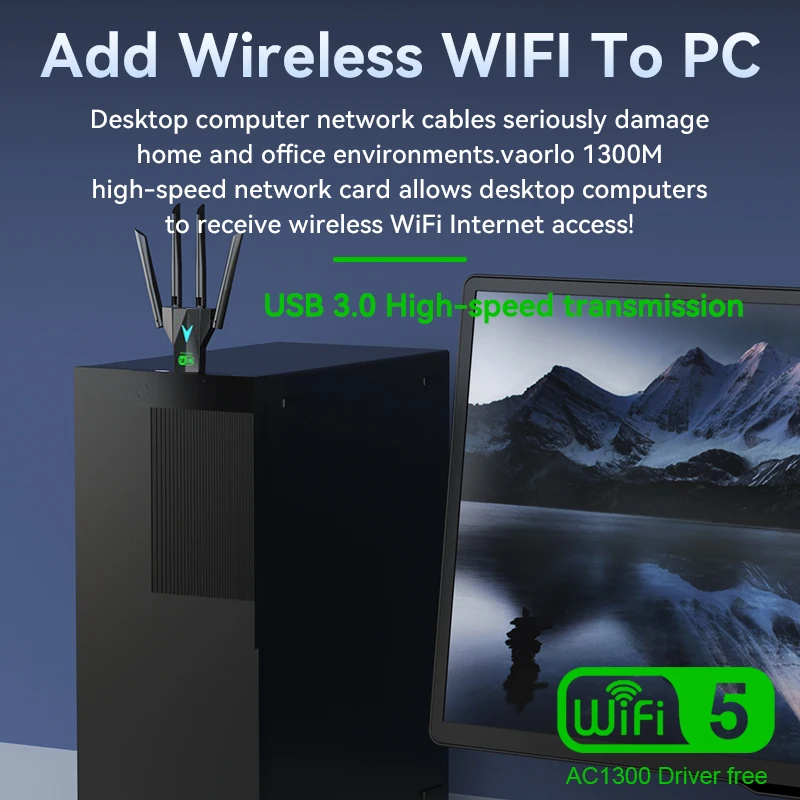 Dualband 1300 MBit/s WLAN-USB-Adapter 2,4g/5GHz WLAN-Dongle – Bild 4