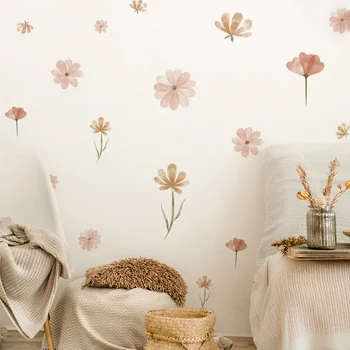 Boho-Blumen-Wandaufkleber für Kinder, Aquarell, Schlafzimmer, Wohnzimmer, Heimdekoration, Kunst