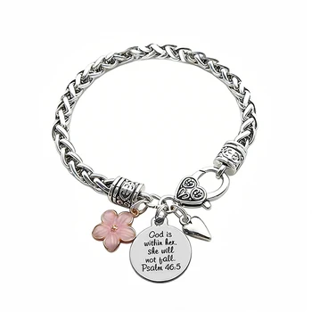 Charm-Armband mit Blumenherz, Bibelvers, antik versilbert, gedrehte Kettenarmbänder, inspirierender
