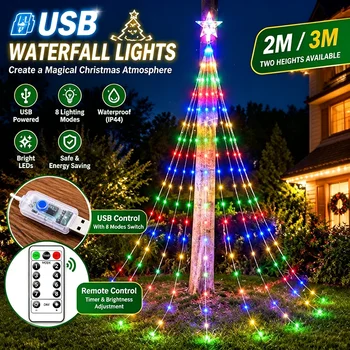 LED-Weihnachts-Lichterkette, 2/3 m, USB-betrieben, mit 8 Leuchtmodi, ideal für die Dekoration von Gärten