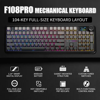 AULA F108 PRO Mechanische Tastatur Anpassbares 100% Layout RGB-Hintergrundbeleuchtung Kabellose Bluetooth