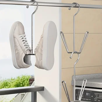 Edelstahl Schuh regal Kleiderbügel, Metall hängen Schuh Organizer, platzsparende Wäsche ständer mit Haken