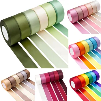 6 Rollen 150 Yards sortiertes einfarbiges Seidenband aus Satin und Satin für Hochzeitseinladungssträuße