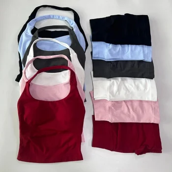 Ohne Logo 2-teiliges Sportset Damen Rückenfreie Tanktops Hochgeschnittene Nahtlose Scrunch-Shorts Gym-Set