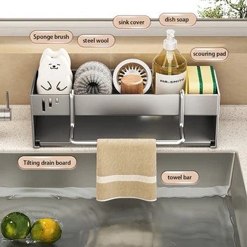 Küche Edelstahl Schwamm Rack Haushalt Waschbecken Lappen Ablauf Regal Multi-funktionale Scheuer Pad Stahl Ball