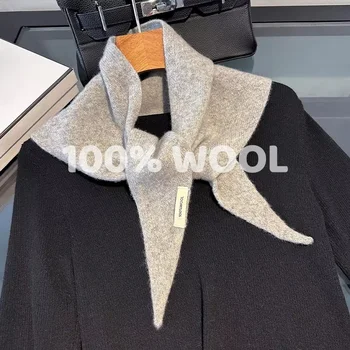 Gestrickter Schal für Damen, 100 % Wolle, warme Winterschals, helles einfarbiges Design, verdickter Schal